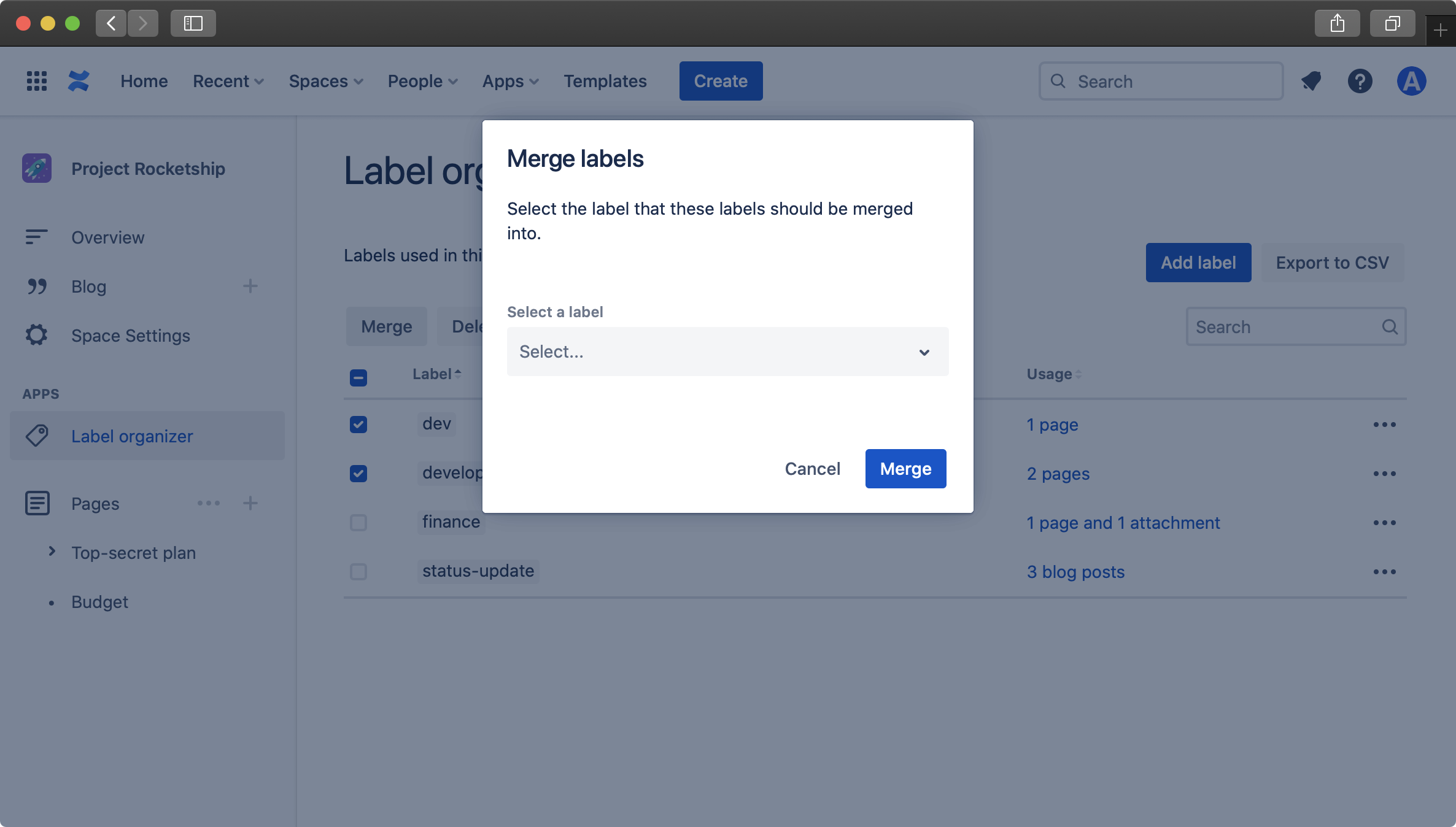 Merge modal visible