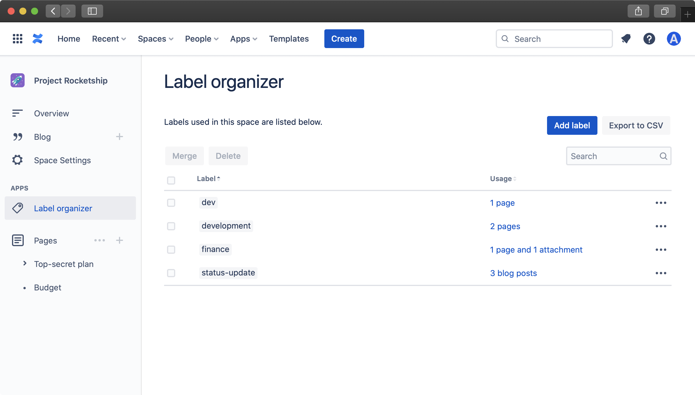 View all labels in a space