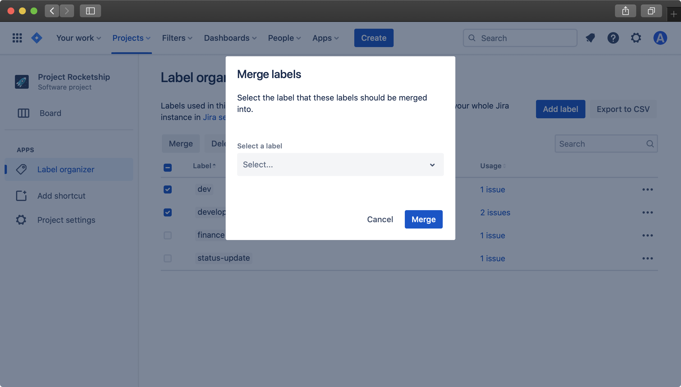 Merge modal visible