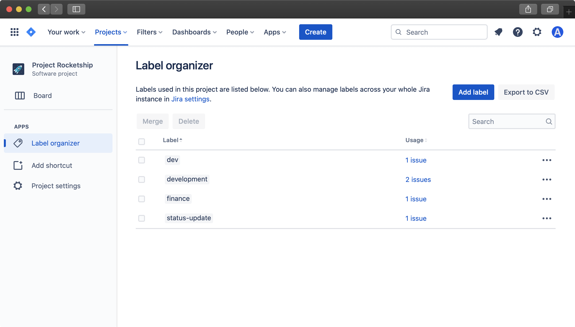 Displaying Jira labels in a project