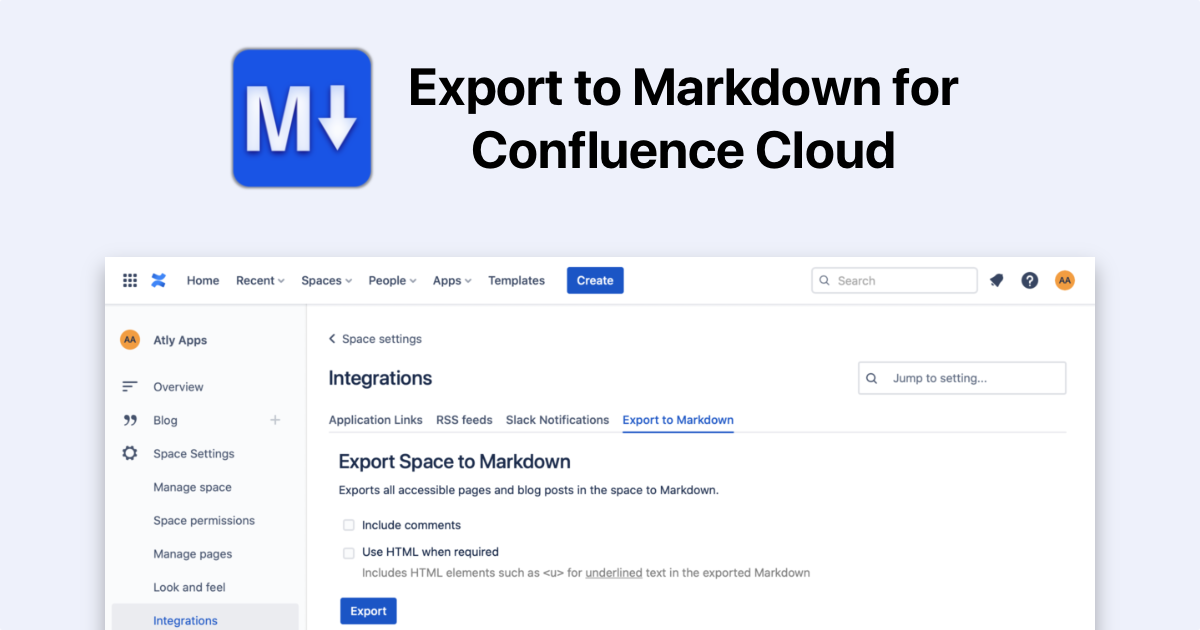 Atly Apps Export to Markdown for Confluence Cloud